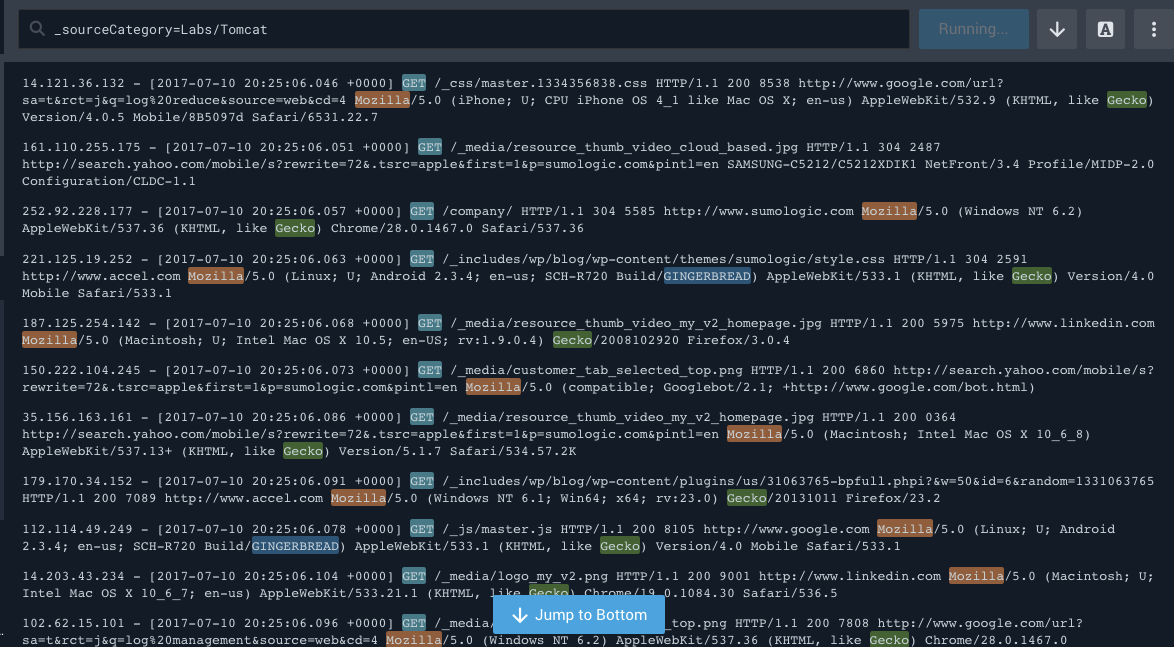 Live Tail Highlighting Sumo Logic Docs