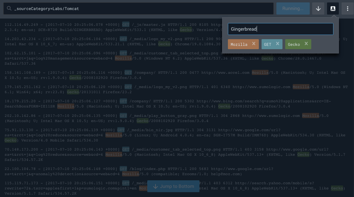 Live Tail Highlighting Sumo Logic Docs