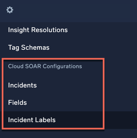 Cloud SOAR options on the configuration menu