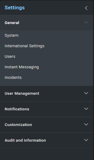 Settings menu