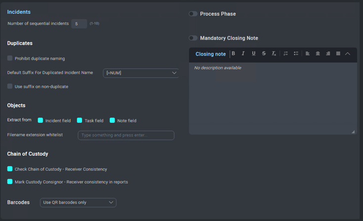 Incident General Settings