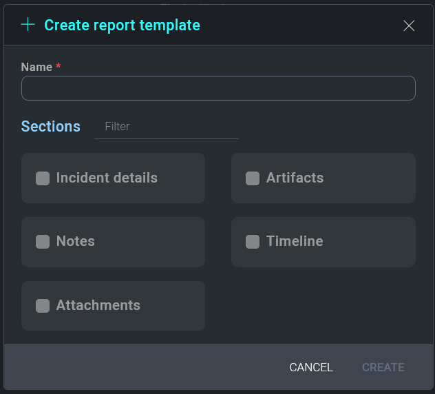 'Create report template' dialog