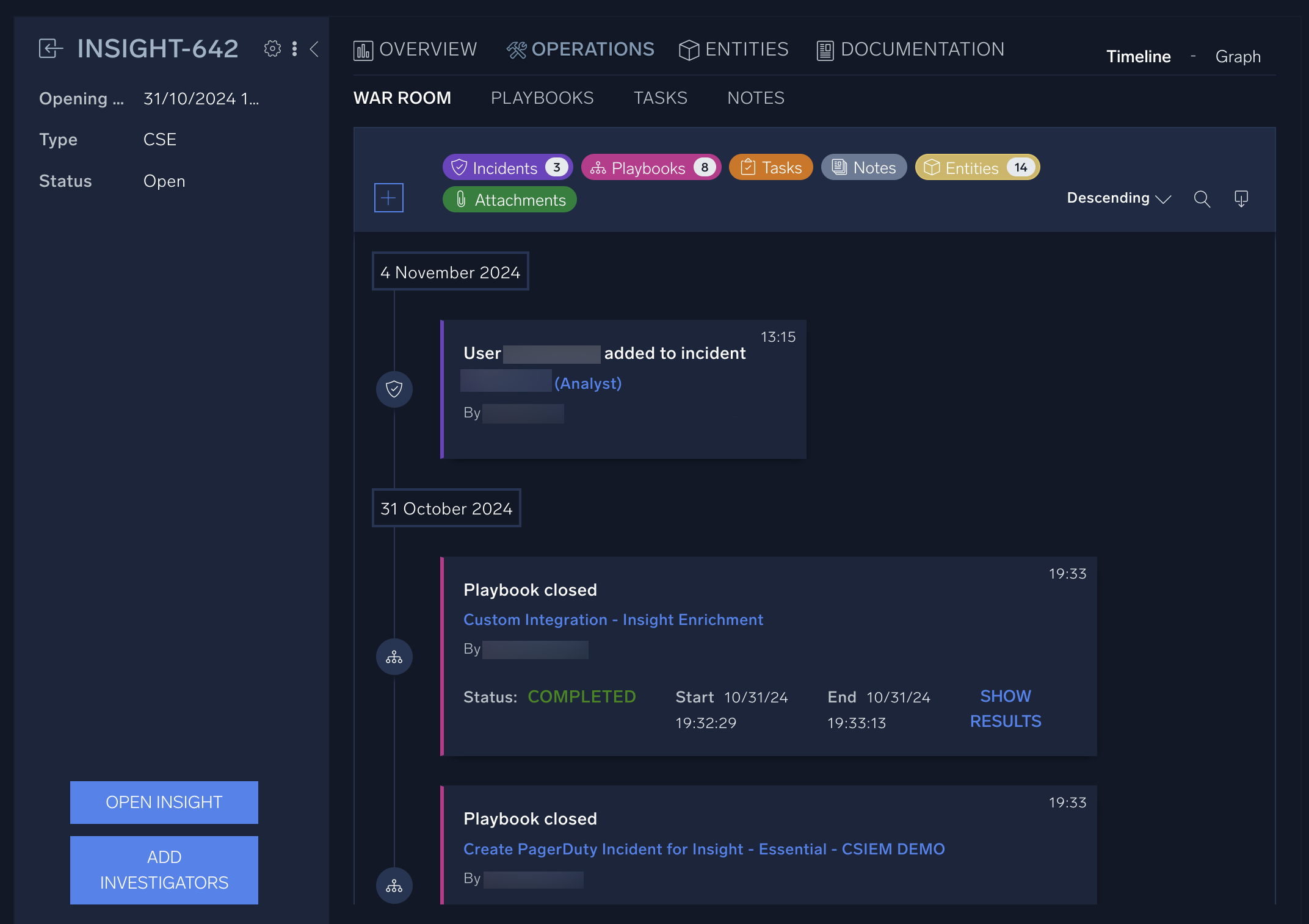 Operations tab example