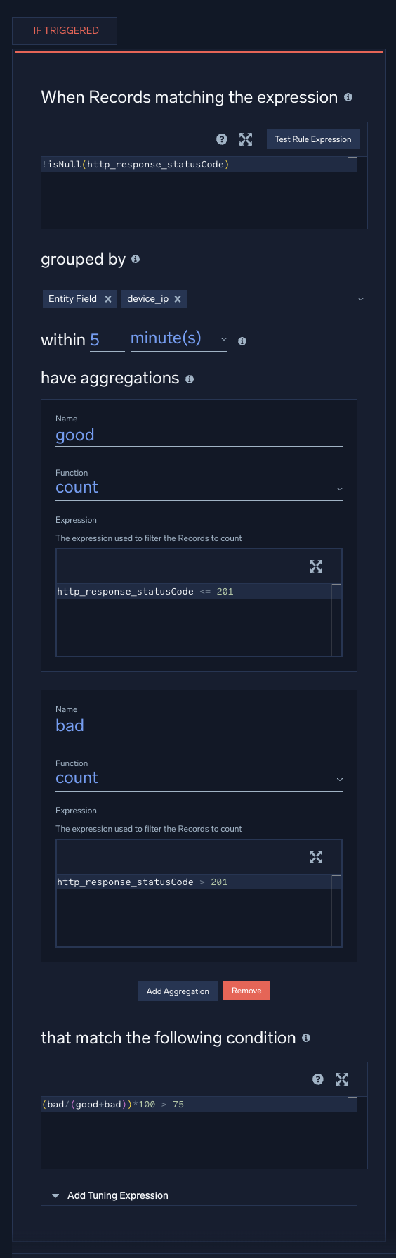 If Triggered section of an aggregation rule