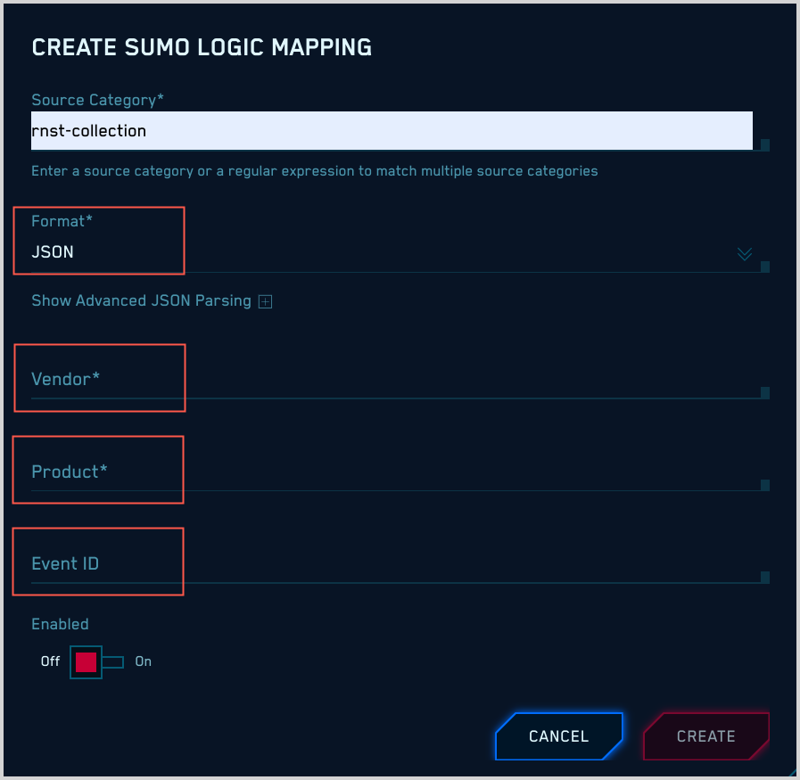 Create mapping with JSON format