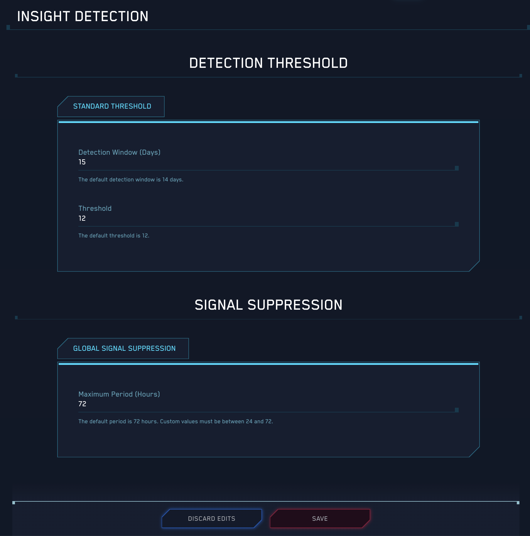 Detection threshold settings