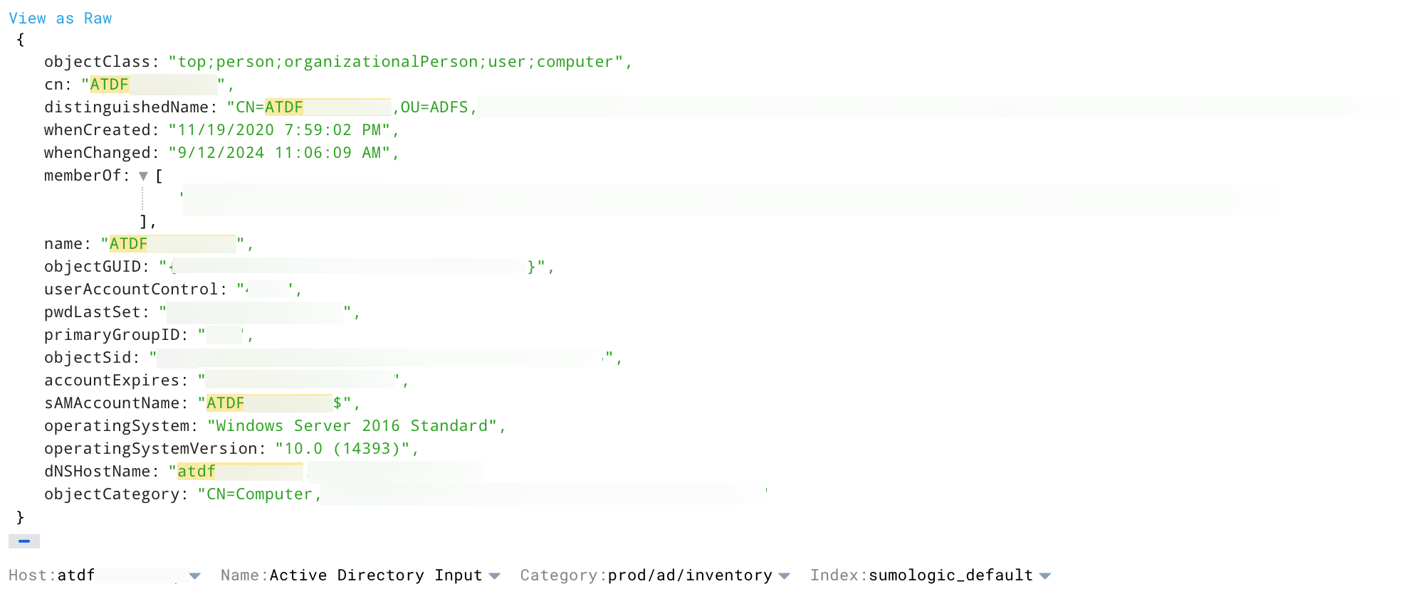 Active Directory inventory data