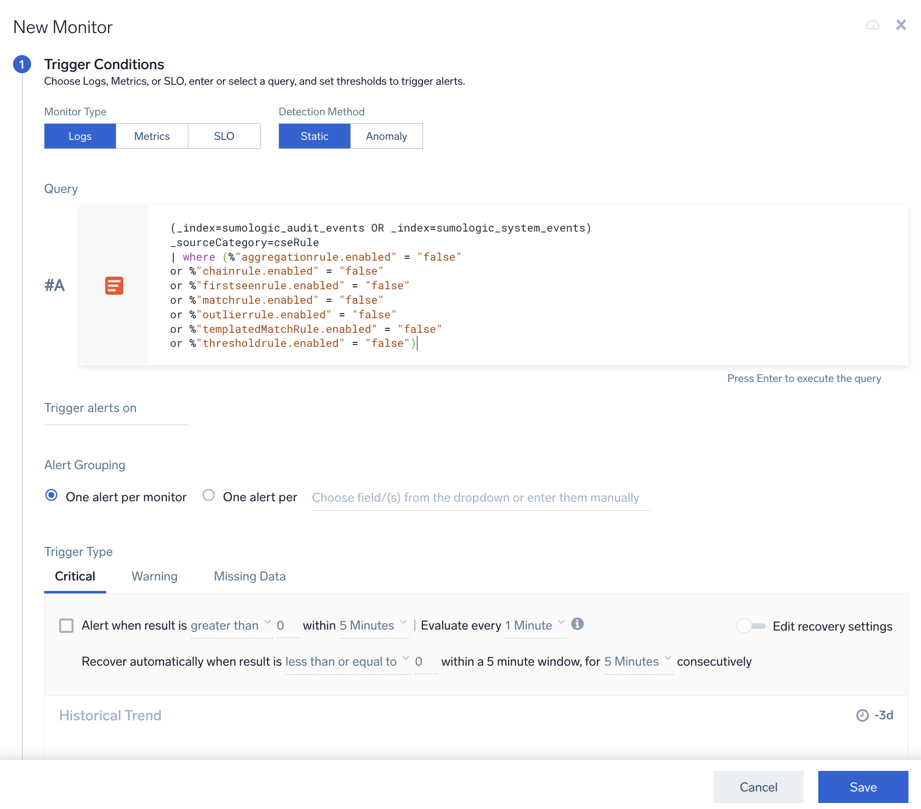 Example monitor for rule status change