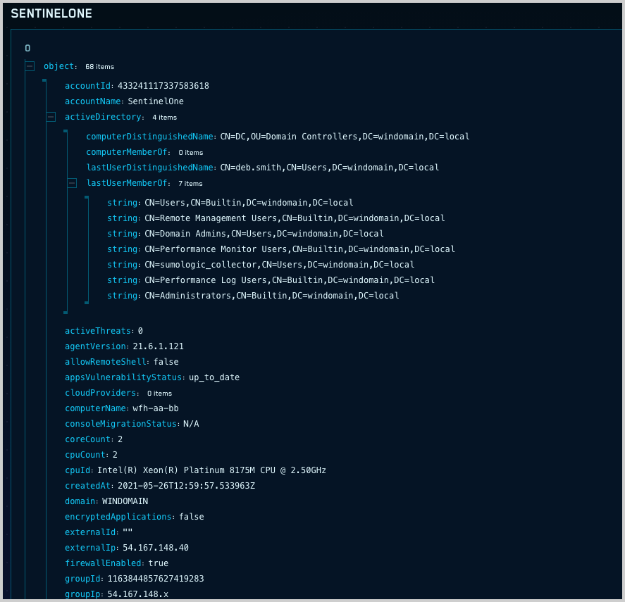 Example SentinelOne enrichment