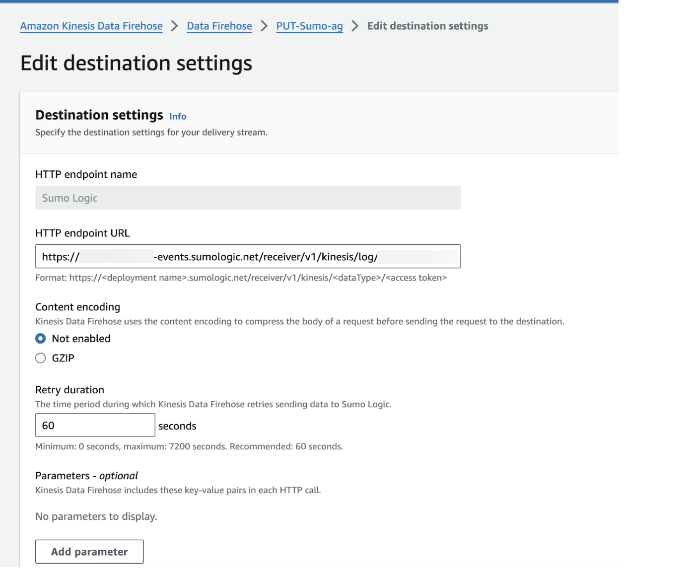 Firehose destination settings