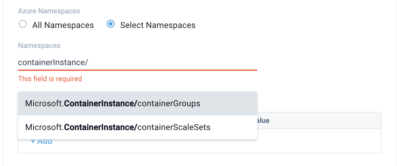 Azure Container Instance Namespaces