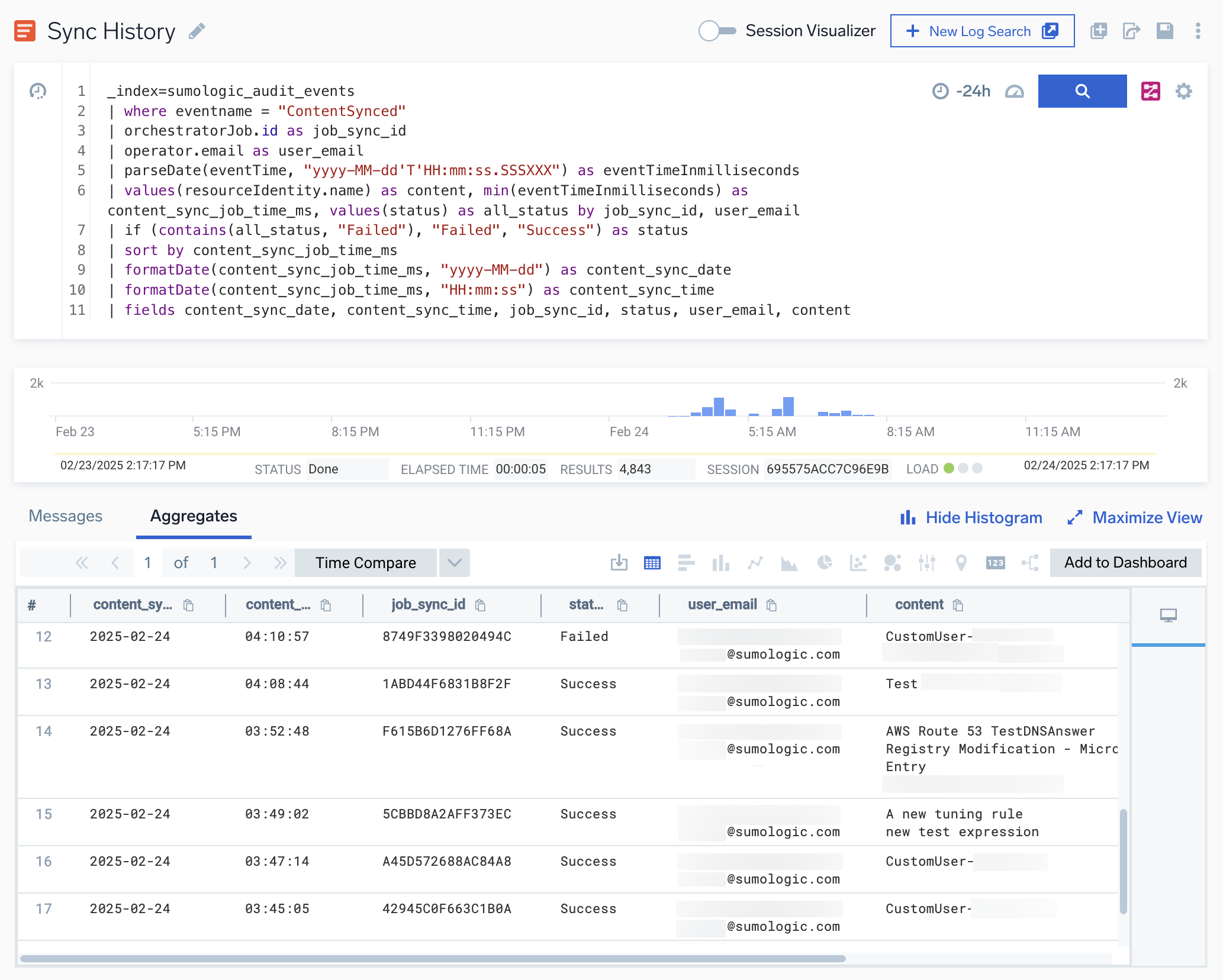 View history query results