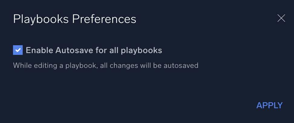 Playbook preferences screen