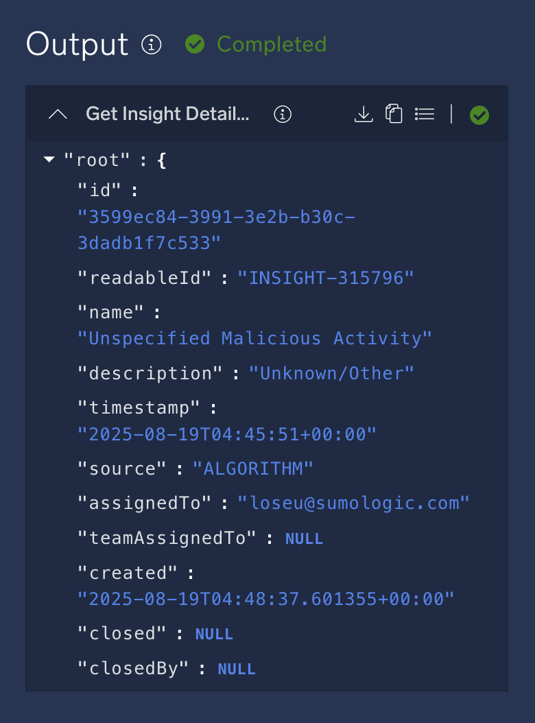 Playbook Test Node JSON details