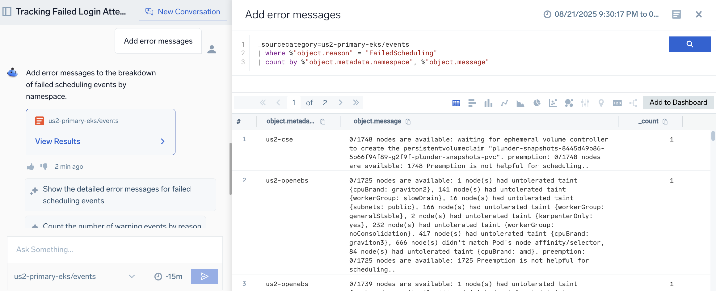 Mobot conversational experience showing error messages for failed scheduling events