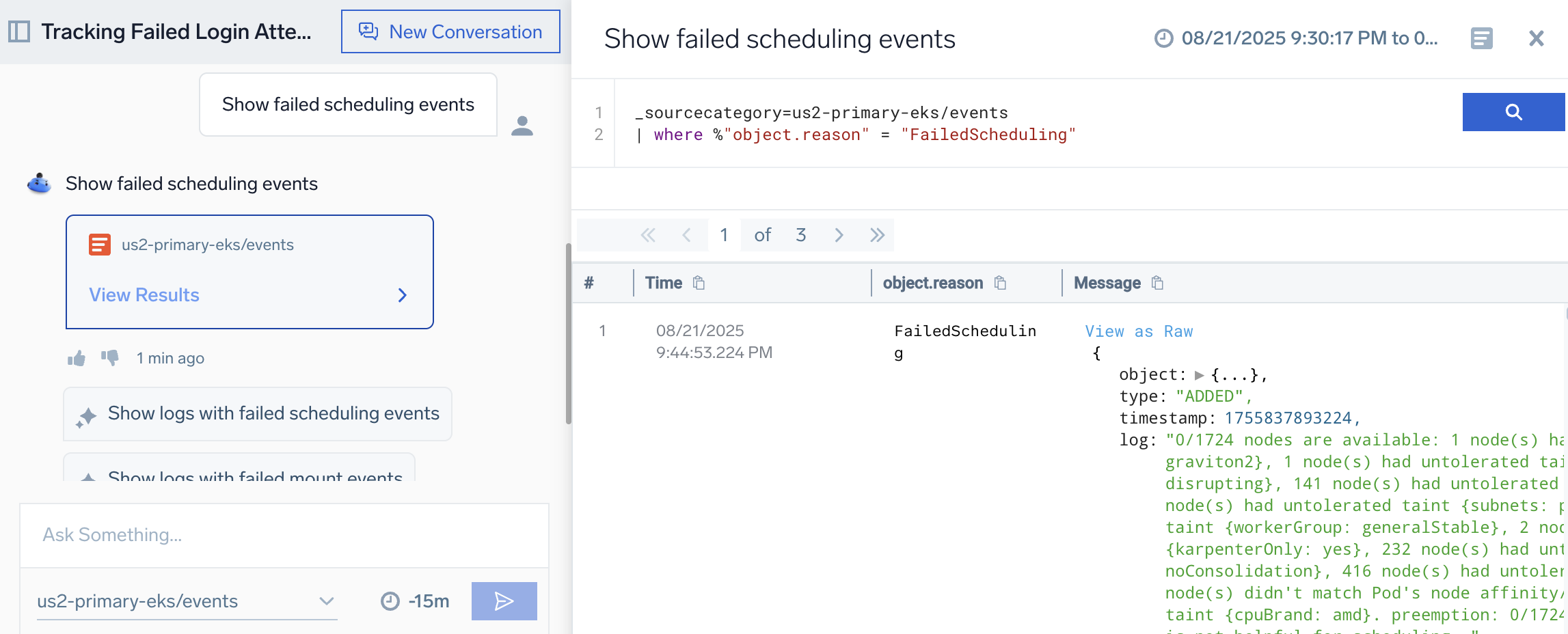 Mobot conversational experience showing refinement to failed scheduling events