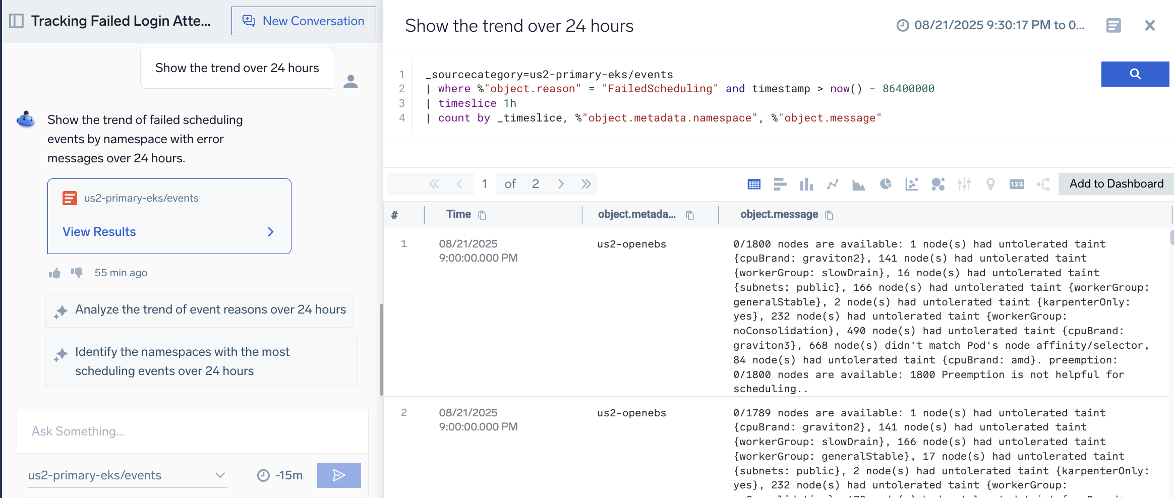 Mobot conversational experience showing trend over time