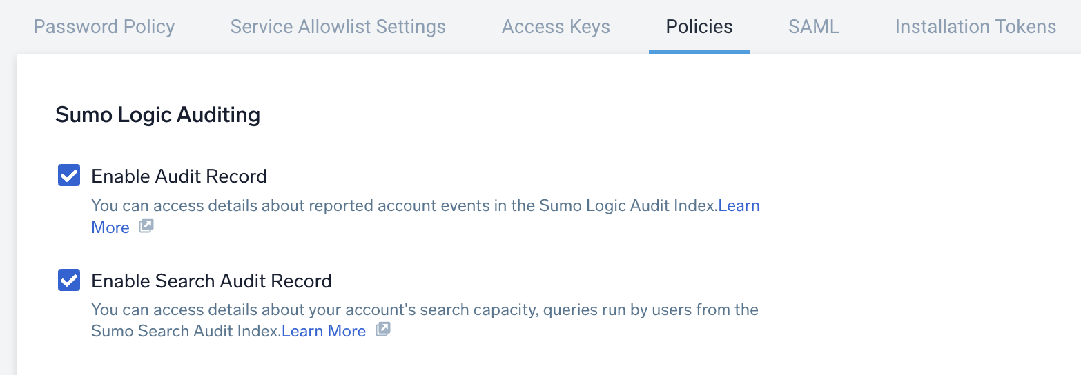 Enable Search Audit Index