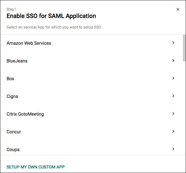 Enable SSO for SAML Application page
