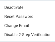 Dropdown menu showing 'Disable 2-Step Verification'