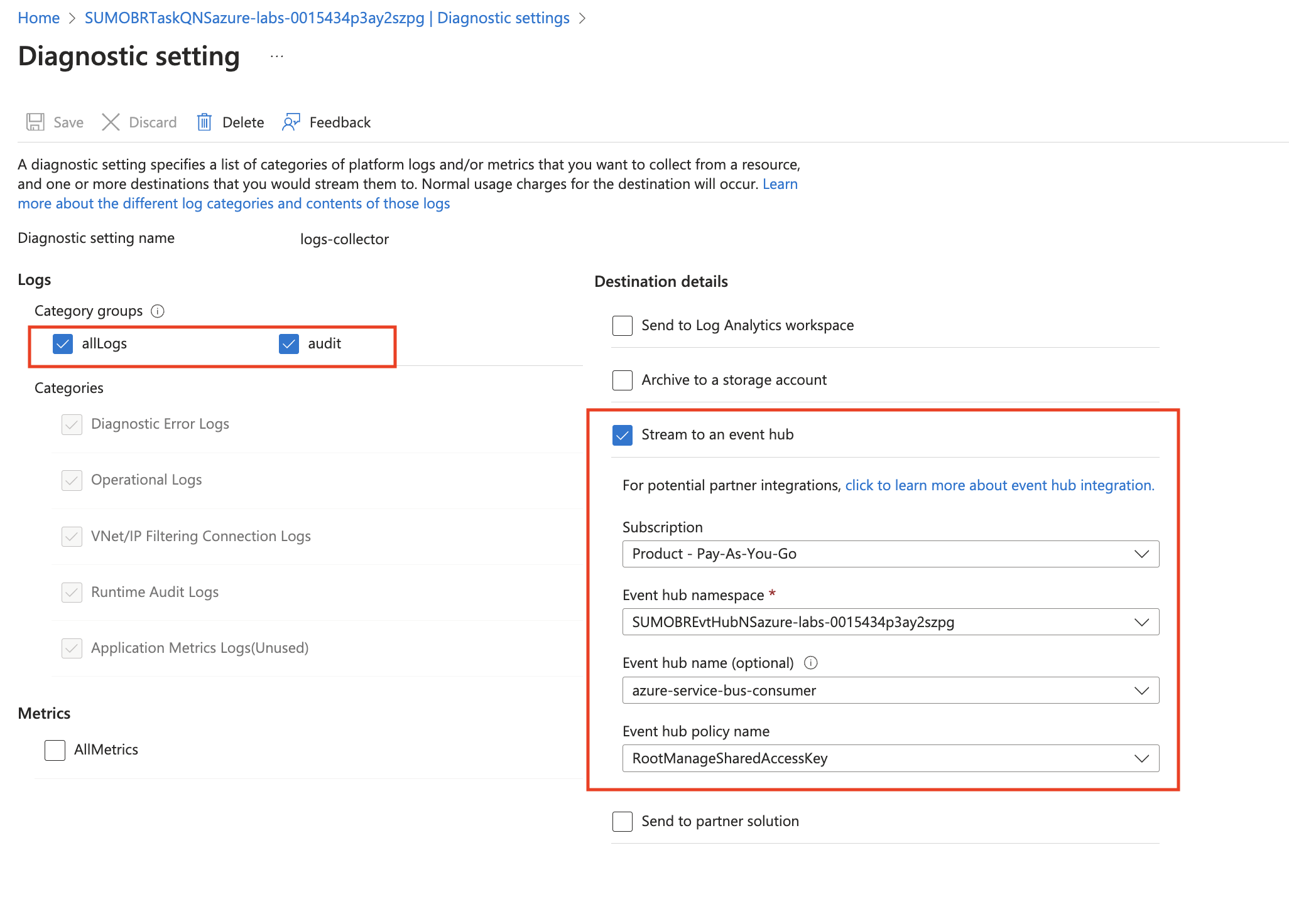 Azure Service Bus logs