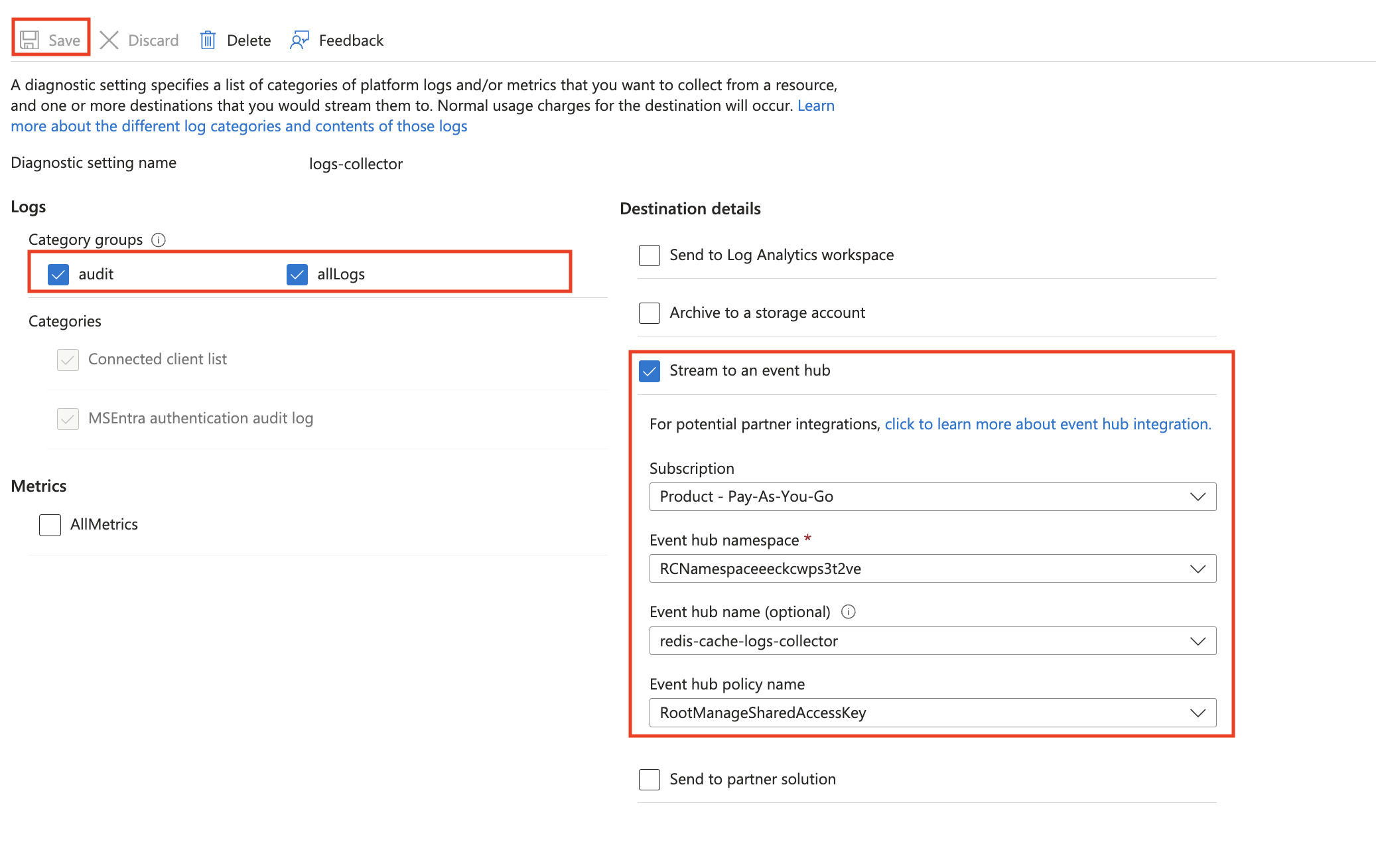 Azure Redis Cache logs