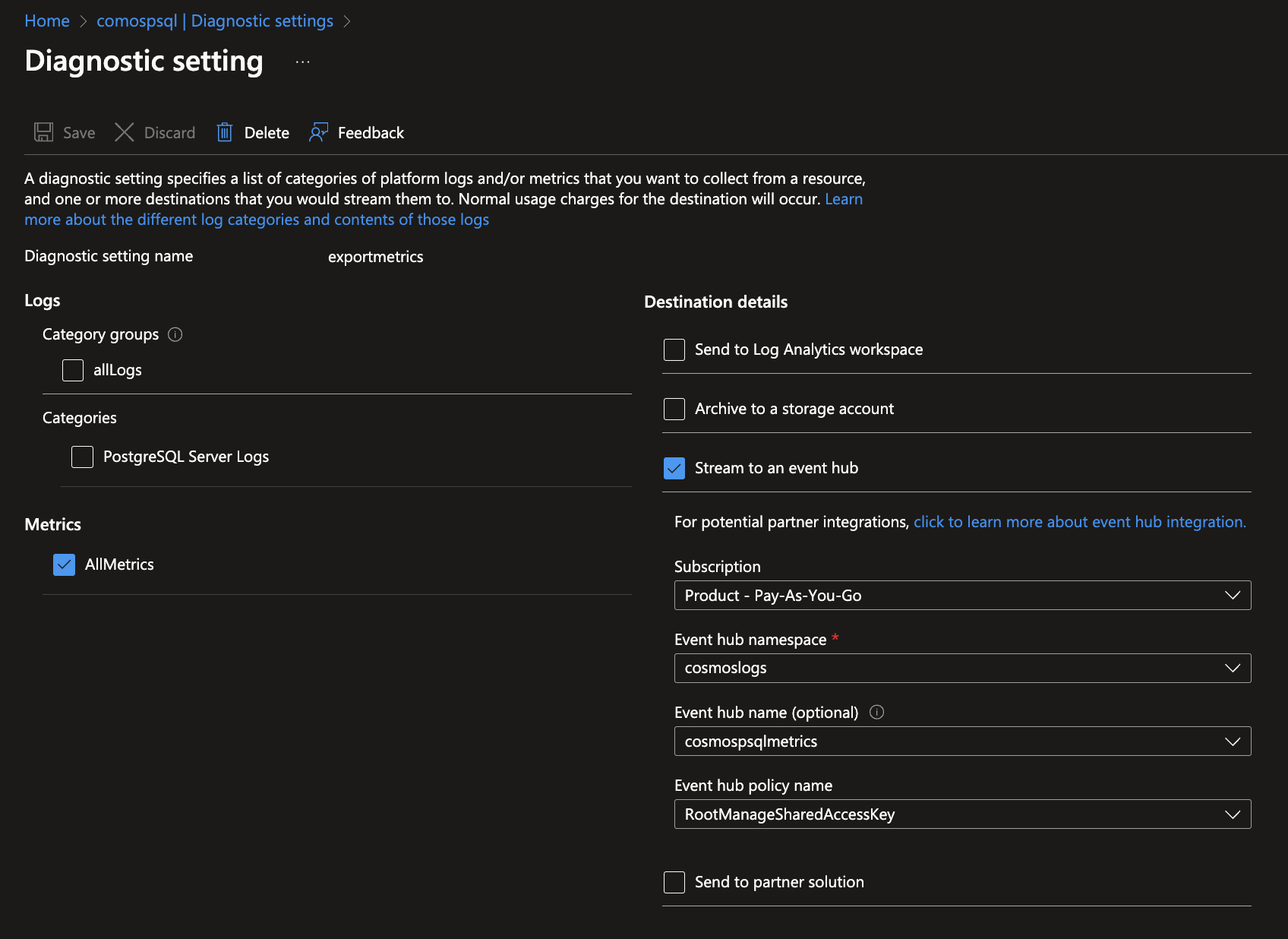 Azure flexible postgresql server metrics