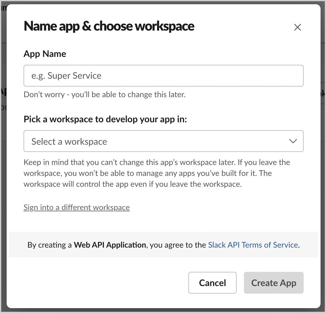 App Name and Workspace Assignment]